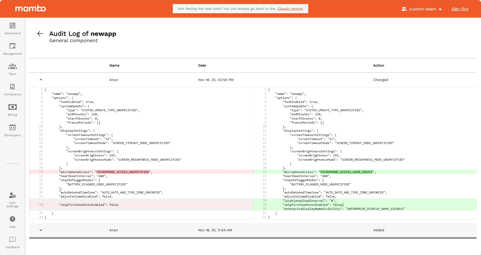 audit log differences