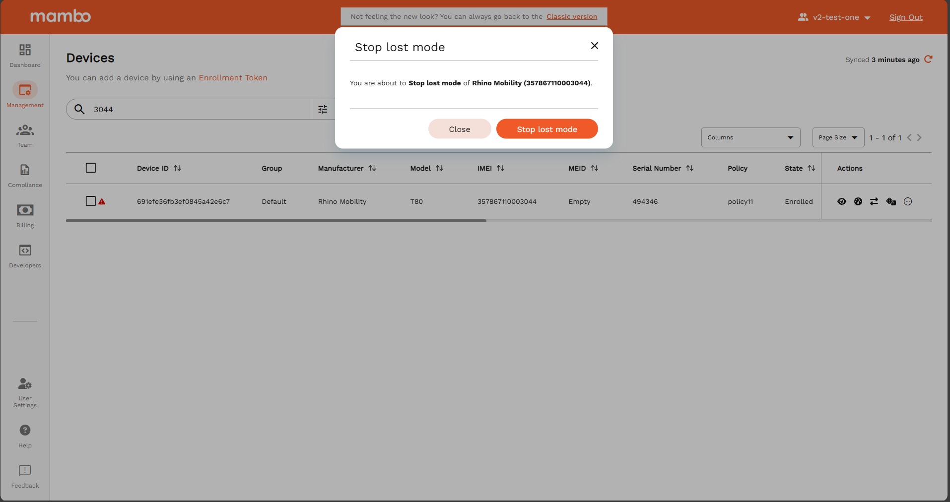 stop lost mode conformation